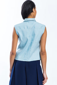 Sleeveless Linen Top (Blue) Style # 1775