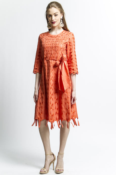 Ribbon Threaded Circle Dress (Orange) Style 1788