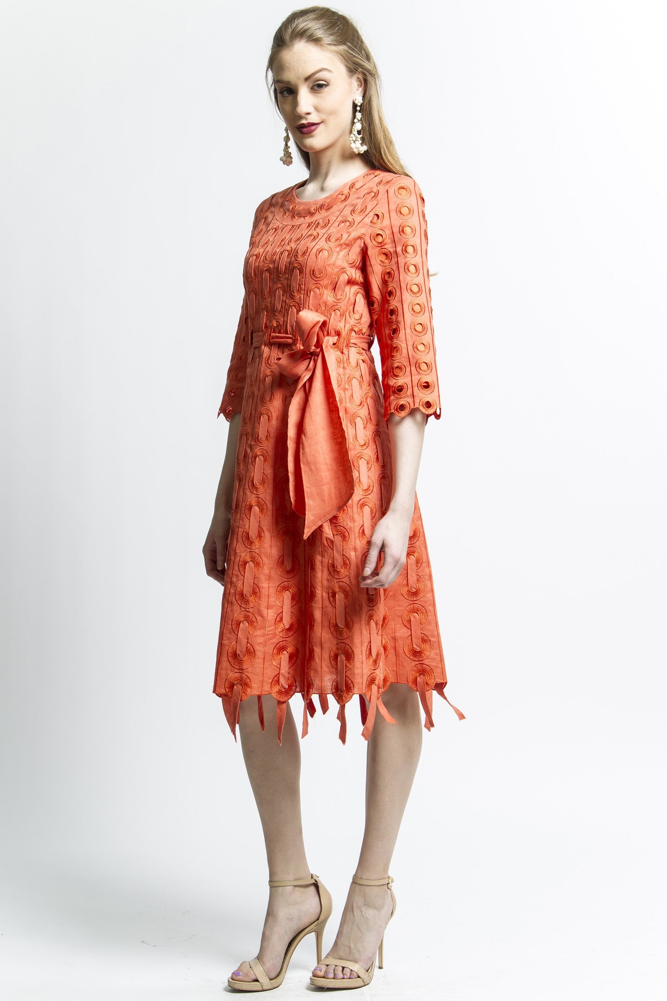 strapless open back dress Vivid Orange with Pale Blush Lace Lou Dress main image 1