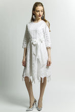 White Ribbon Circle Threaded Dress Style 1788