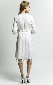 White Ribbon Circle Threaded Dress Style 1788