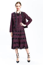 Cut-out Flora Cardigan Skirt Suit (Burgundy/Black) Style # 1805CS