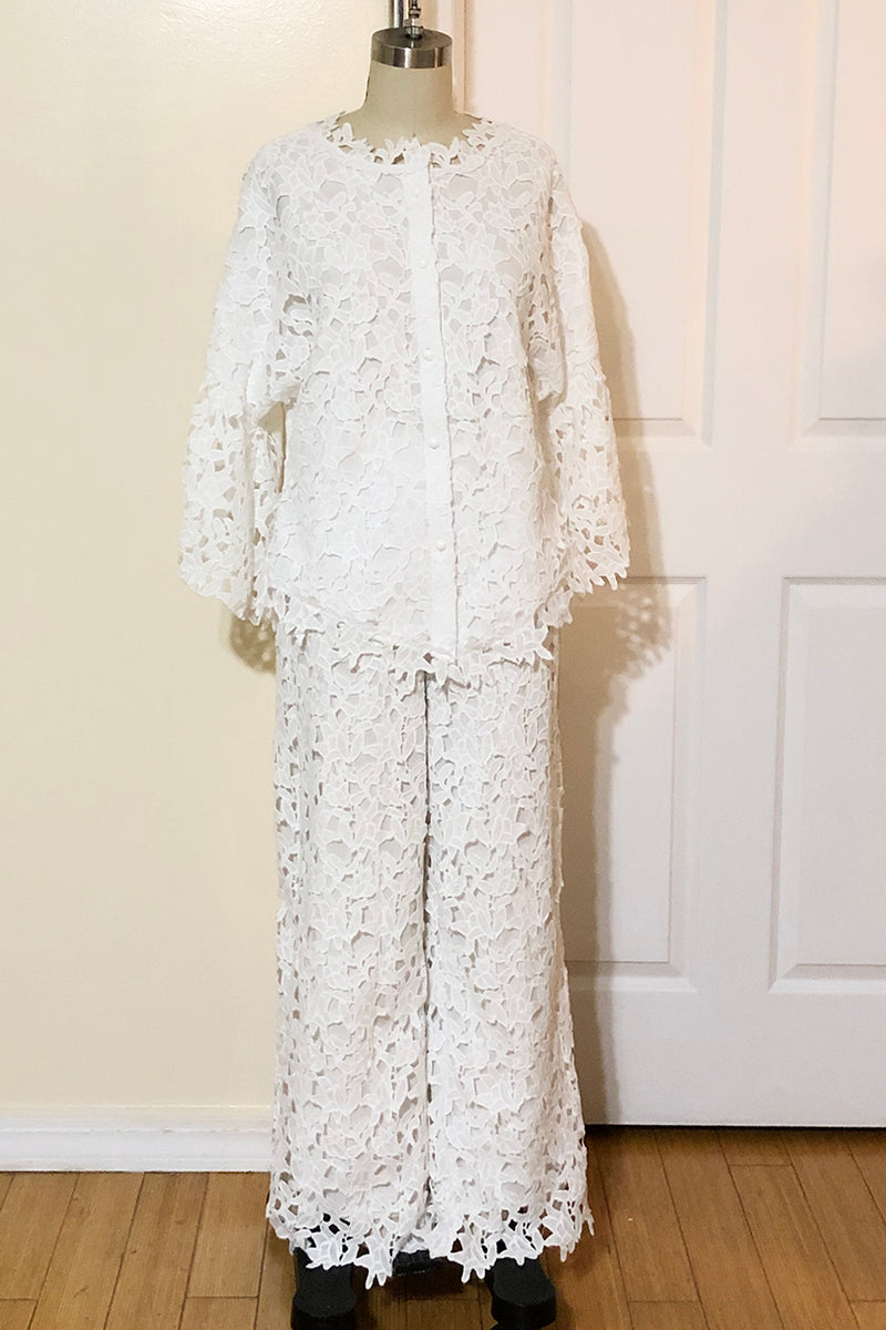トップス THEREDTHREAD S lace trim suit ensemble The Aleksandra All Over Lace Suit Set – Ivory Marie