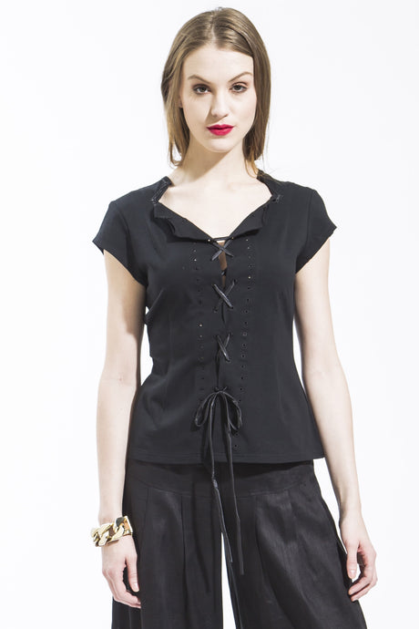 Cotton Lace Up Tee Style 8197