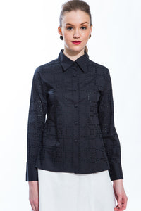 Black Geometry Cutout Shirt Style 9203