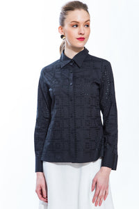 Black Geometry Cutout Shirt Style 9203