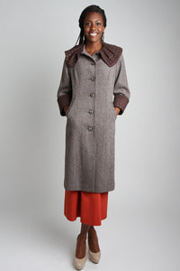 Classic Embroidered Herringbone Coat (Brown/Black) Style# 9288