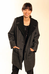 Classic Embroidered Herringbone Lotus Coat (Brown/Black) Style# 9293