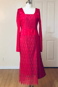 Textured Collage Long Sleeve Dress - Red (Style #233L)