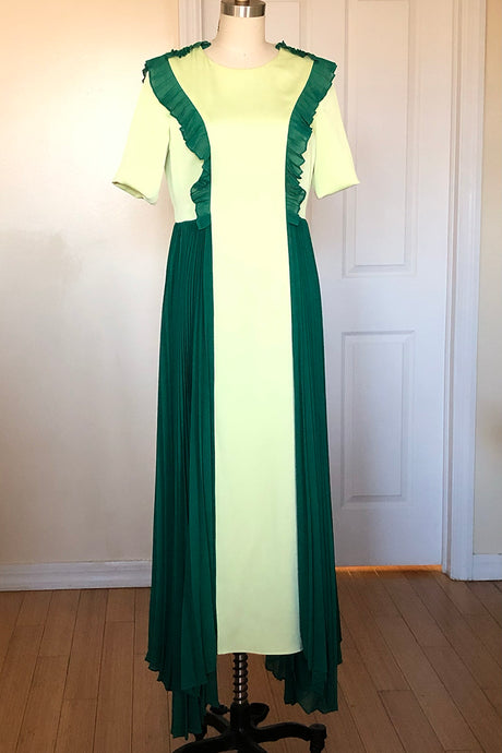 2-Tone Pleated Panel Dress Green (Style 234)