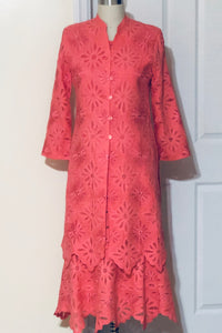 Handmade Battenberg Lace Skirt Suit - (Coral) Style #7343CS