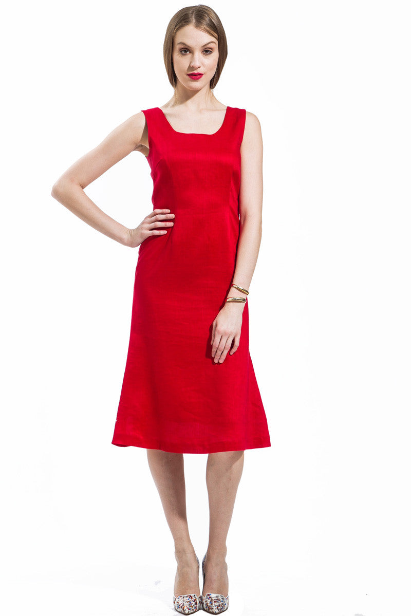 Classic A-Line Sleeveless Dress (Red) Style 8088K