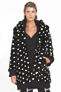 Polka Dot Faux Fur Coat with Detachable Hoody