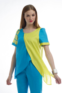 Surplice Color Block Aqua Citrus Top Style # 1765