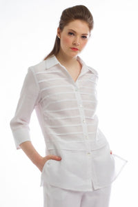 Classic Button Down Linen Shirt (Ivory) Style # 1777