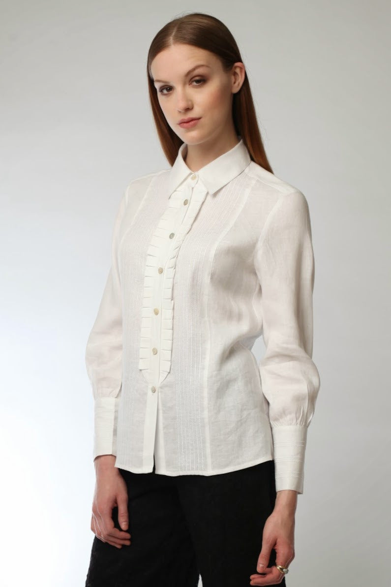 Ruffled Button Down Shirt  Style # 7569