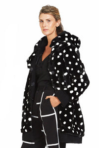Polka Dot Faux Fur Coat with Detachable Hoody