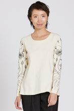 Embroidered Lotus Long Sleeved T-Shirt (Ivory) Style 10833