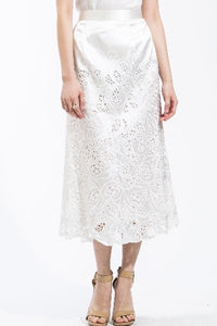 Sateen Cut-Out Lace Skirt (White) Style #8106