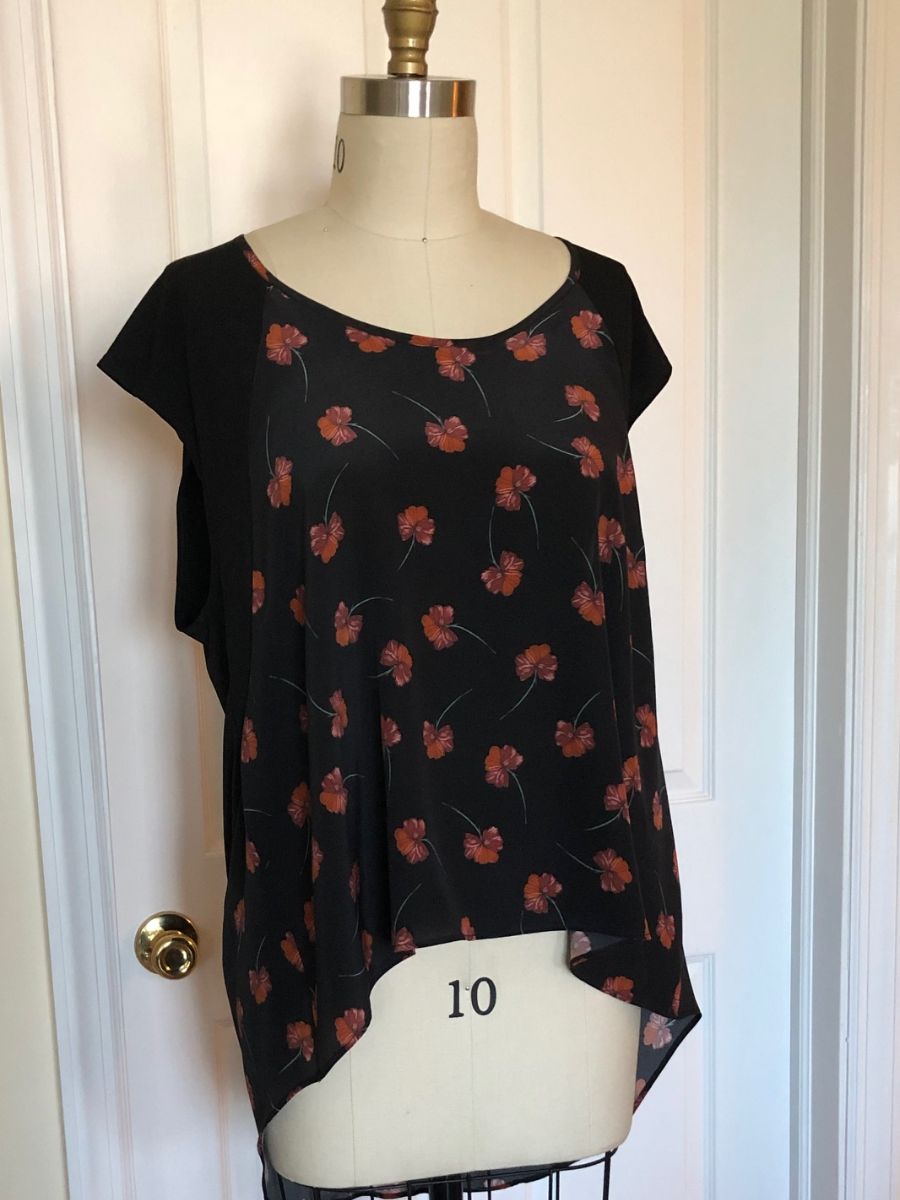 Silk Contrast T-Shirt (Red Floral) Style# 103