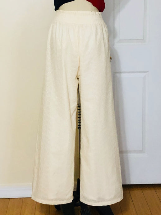 Embroidered Cotton Eyelet Elastic Waistband Pants (Style#K110)