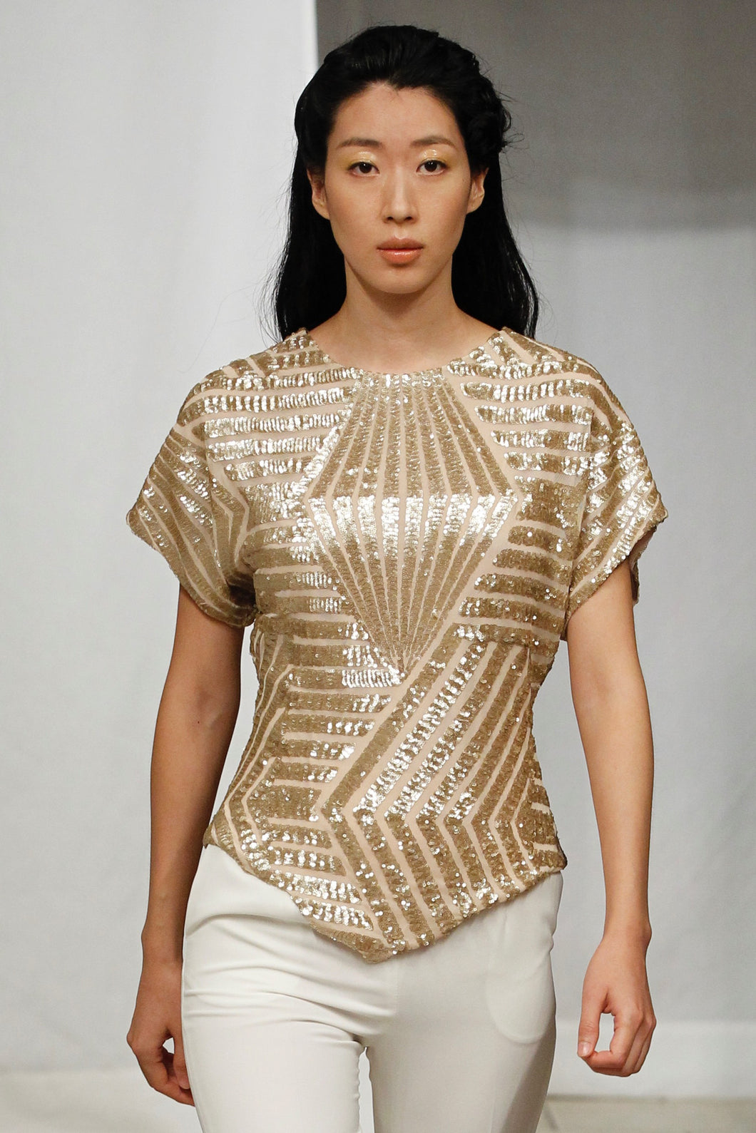 Made in NYC Hexagon Gold Sequin Top Style # 126