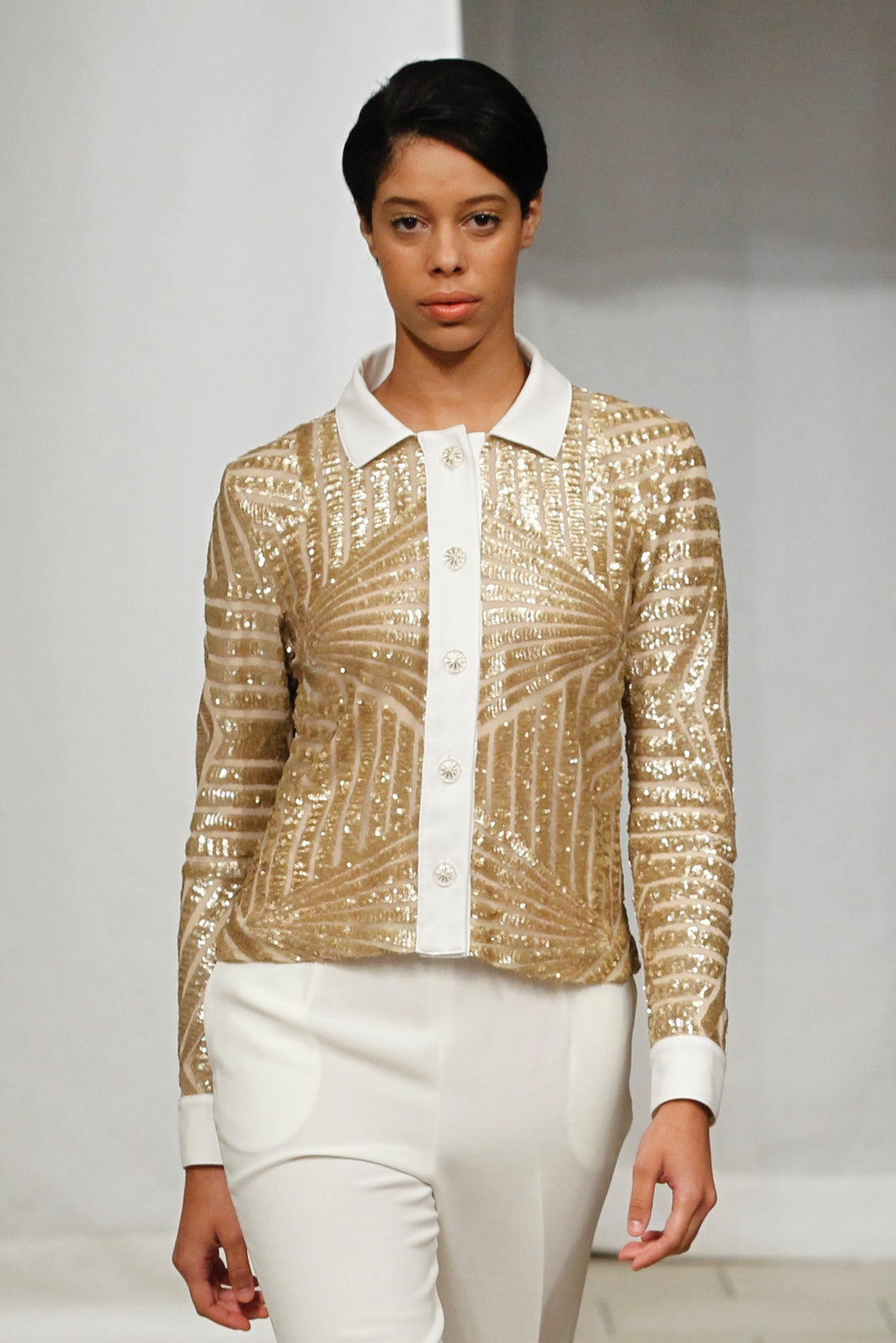 Made in NYC Geometric Gold Sequin Jacket Style # 125